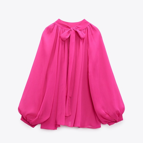 New with Tags Zara Back Tie Blouse in Fuchsia - Picture 2 of 8